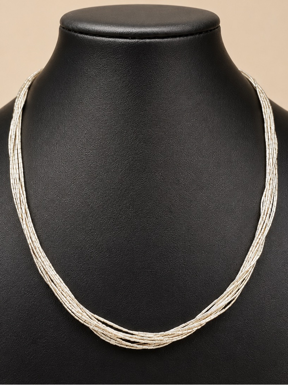 Vintage 925 Sterling Silver Liquid Silver Multi Strand Necklace 18” Boho